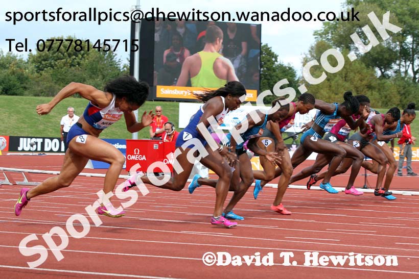 Womens 100 metres at the Sainsbury's Birmingham Grand Prix. Photos: David T. Hewitson/Sports for All Pics